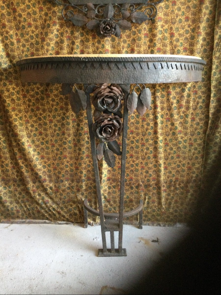 Half Moon Console And Its Wrought Iron Mirror-photo-2