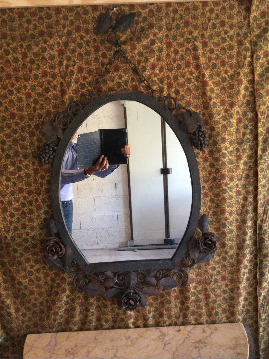 Half Moon Console And Its Wrought Iron Mirror-photo-3