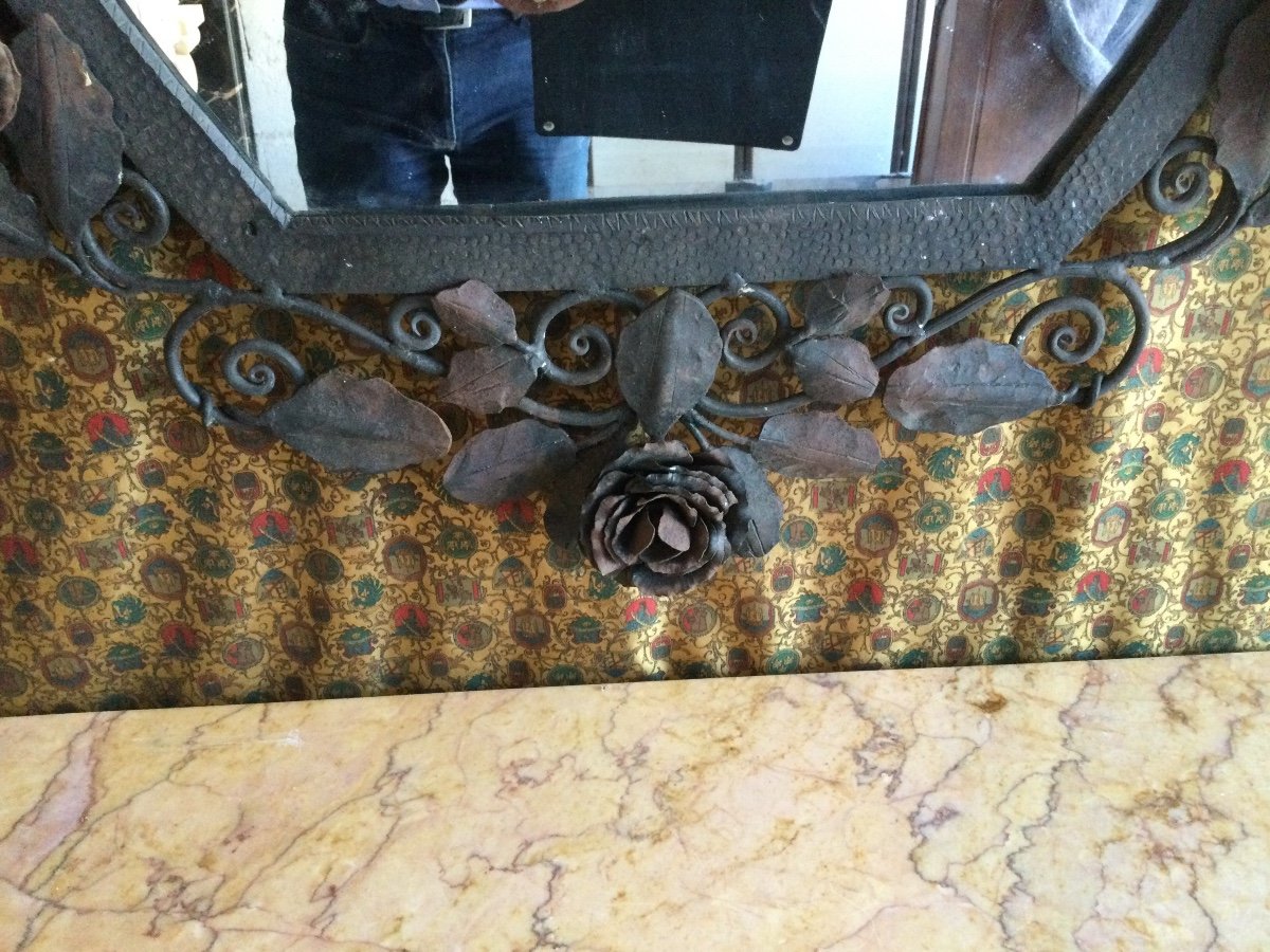 Half Moon Console And Its Wrought Iron Mirror-photo-4