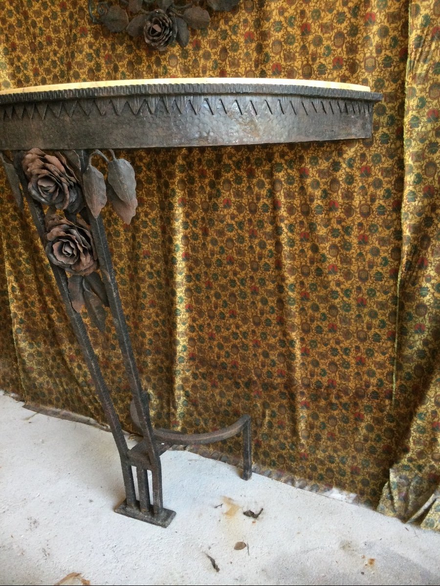 Half Moon Console And Its Wrought Iron Mirror-photo-3