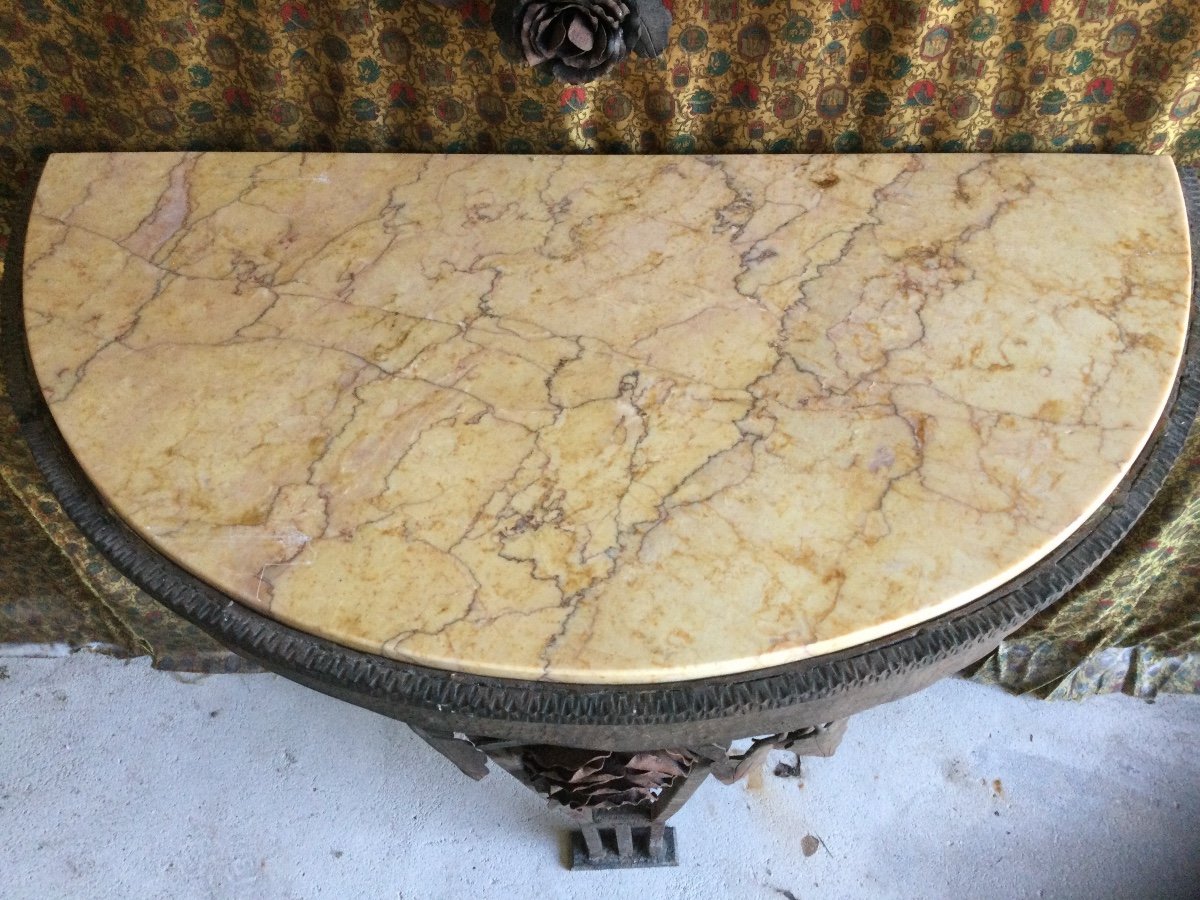 Half Moon Console And Its Wrought Iron Mirror-photo-4