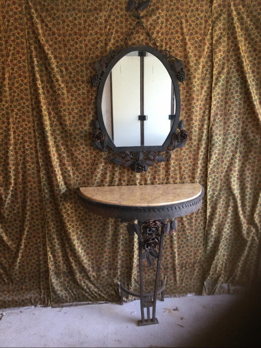 Half Moon Console And Its Wrought Iron Mirror
