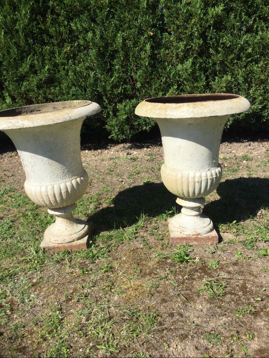 Pair Of 18th Century Medici Vases In Cast Iron Height 64 Cm-photo-3