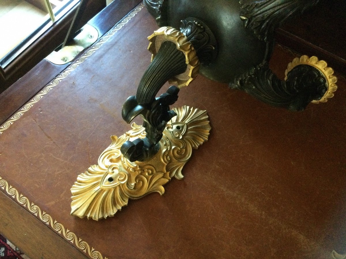 Pair Of Sconces In Gilt And Patinated Bronze Charles X Period-photo-4