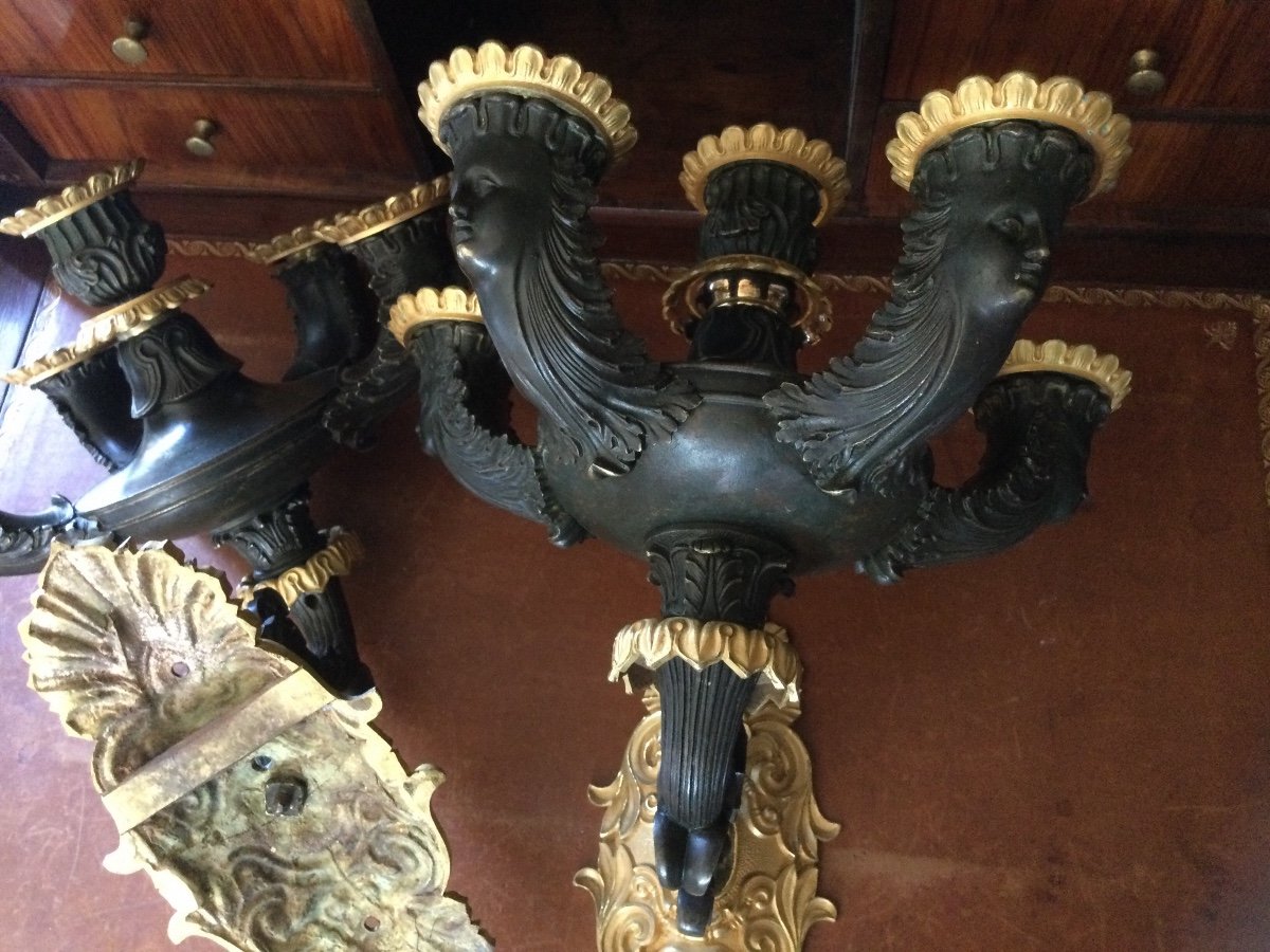 Pair Of Sconces In Gilt And Patinated Bronze Charles X Period-photo-2