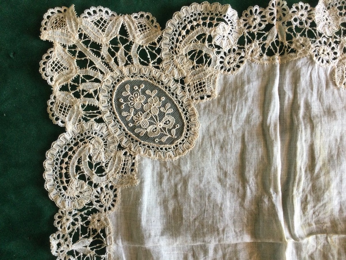 Wedding Handkerchief In Needle Lace Nineteenth Time Marked Anne Marie-photo-4