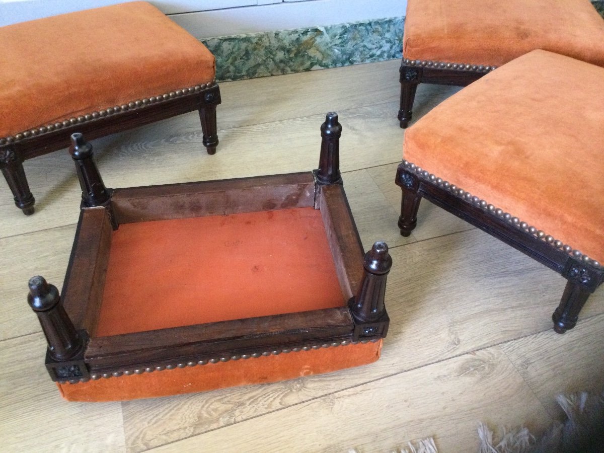 Suite Of 4 Rosewood Footstools Louis XVI Style-photo-4