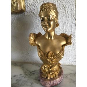 Elegant Bust In Gilt Bronze Signed Maignan