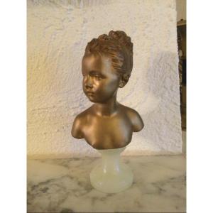 Bust Of Louise Brongniart In Gilt Bronze Alabaster Base Signed Brongniart