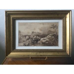 Lavis Landscape With Fisherman Nineteenth Time