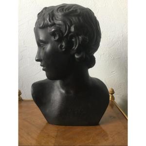 Bust Of Ephebe In Lost Cire Bronze From The 1950s