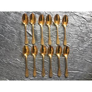 12 Mocha Spoons In Vermeil Minerva Hallmark