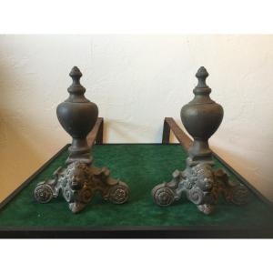 Pair Of Marmoset Andirons In Bronze