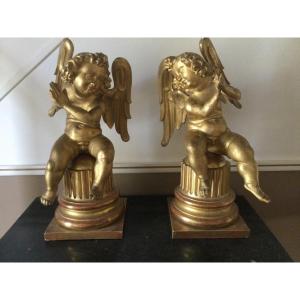 Large Pair Of Cupids In Golden Wood, 18th Century