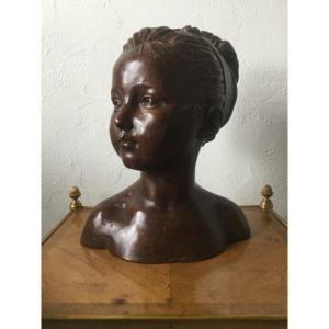 Buste En Bronze De Louise Brogniard A Patine Brune 