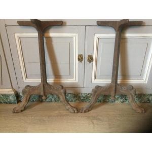 Rare Pair Of Cast Iron Table Legs With Lion Shank