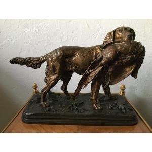 Bronze Spaniel Dog Holding A Face In Its Mouth Signed Dubucand