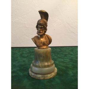 Bust Of A Helmeted Man In Gilt Bronze Base In Green Onyx