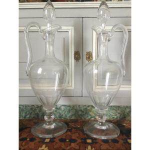 Very Large Pair Of Crystal Pharmacy Ewers Height 70 Cm