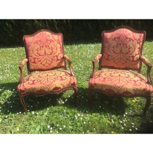 Pair Of Large Flat Back Armchairs In Walnut 