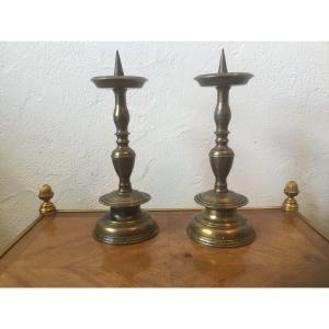 Pair Of Small Bronze Candlesticks 