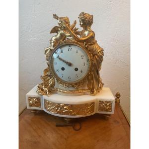 Louis XVI Period Clock In Bronze And White Marble The Return Of Love Signed Caron Fils Paris