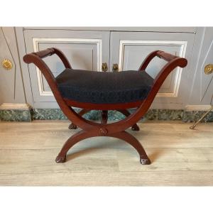 Tabouret Curule à Accotoir En Acajou époque Empire 