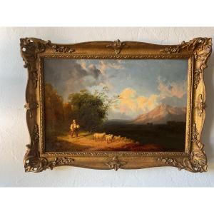 Huile sur J.W. Allen berger et son troupeau 