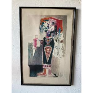 Lorjou Bernard le musicien lithographie