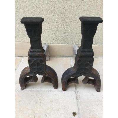 Pair Of Andirons Cast Iron Iron Era XVth Century