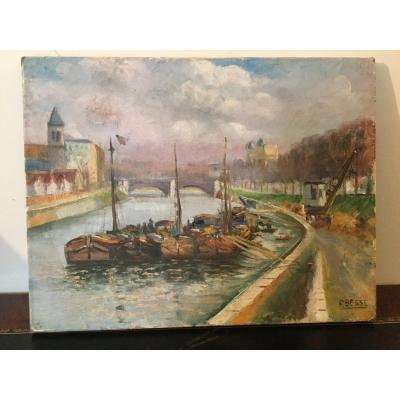 Raymond Besse Oil On Canvas Edge Of Seine In Saint Denis 35x27