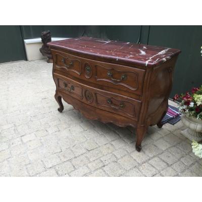 South West Louis XV Commode Sauteuse In Walnut Blond Red Marble Cherry