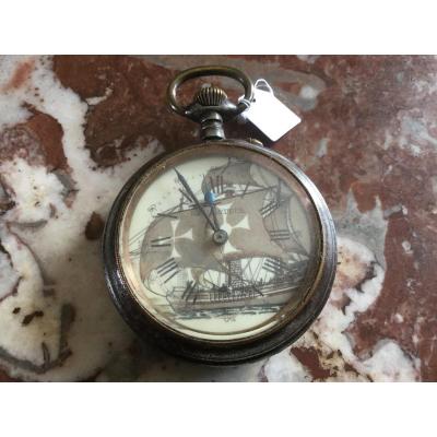 Regulator Watch In Steel Decor Of A Caravel Early Twentieth Time