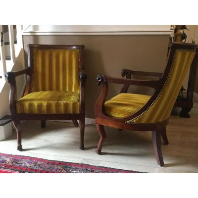 Pair Of Mahogany Gondola Armchairs Attributed To Jacob Empire Period