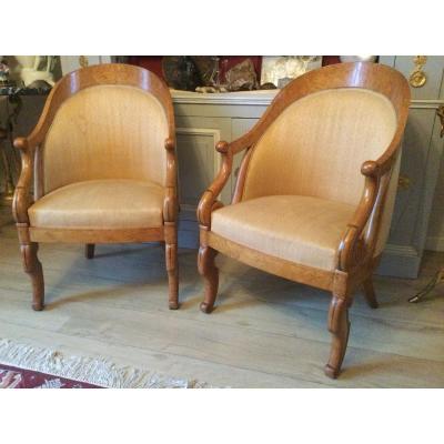 Pair Of Gondola Armchair In Speckled Maple Charles X Period