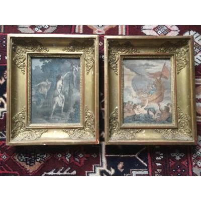 2 Lithograph Representative Scenes (tender Wishes Framing Restoration Period