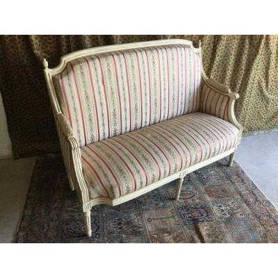 Rare Small Sofa In Bergère Louis XVI Period