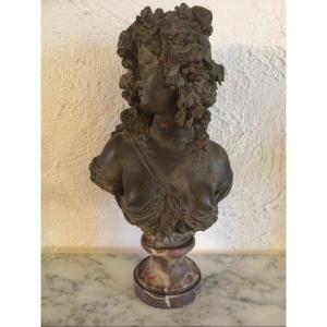 Bust Of Bacchante In Patinated Terracotta By Joseph-charles Marin