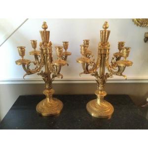 Pair Of Large Candelabra With Four Lights Louisxvi Style