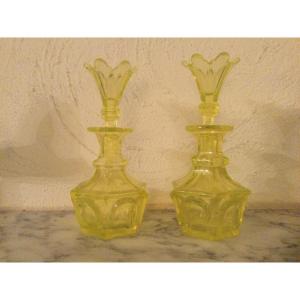 Pair Of Uraline Flasks Flower Stoppers Charles X Period