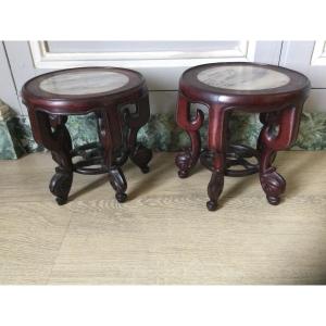 Pair Of Presentation Base In Iron Wood China Nineteenth Time