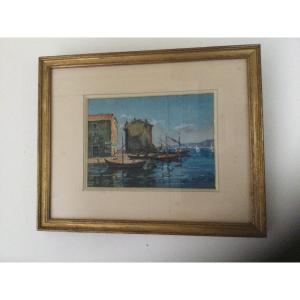 Raymond Henry Aquarelle Port Méditerranéen 