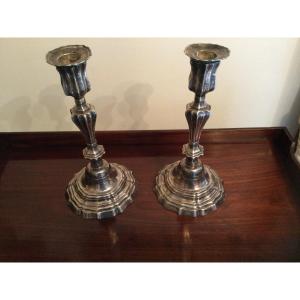 Pair Of Candlesticks In Silver Bronze Louis XV Period