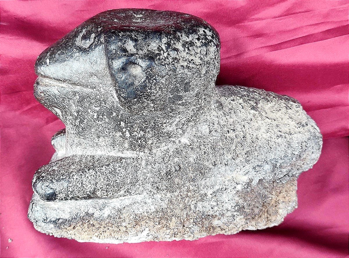 Paire De Chenets De Cheminée Inédite Sculptée Dans La Pierre Noire.-photo-4