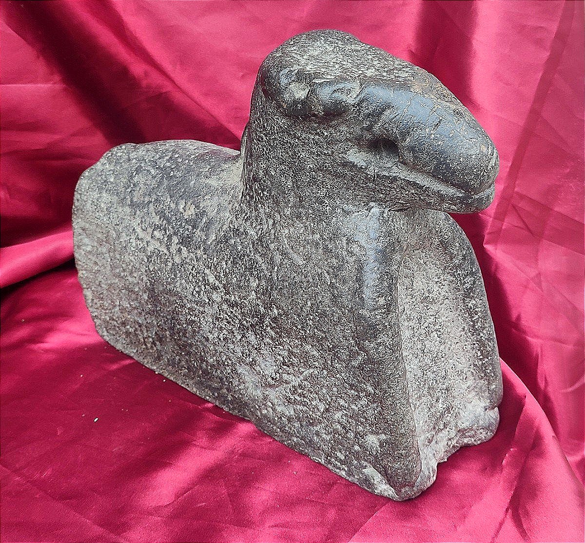 Paire De Chenets De Cheminée Inédite Sculptée Dans La Pierre Noire.-photo-3