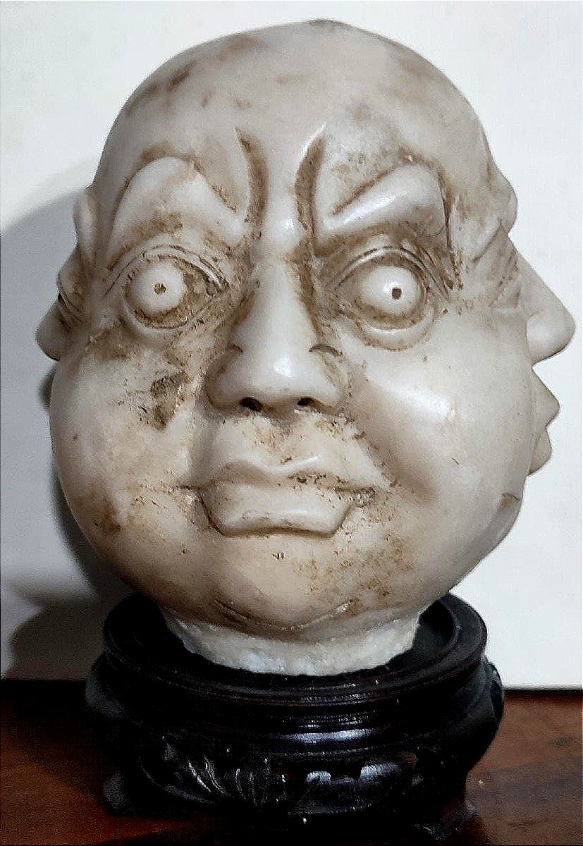 Ancient Sculpture In White Marble The Head Of Buddha-photo-4