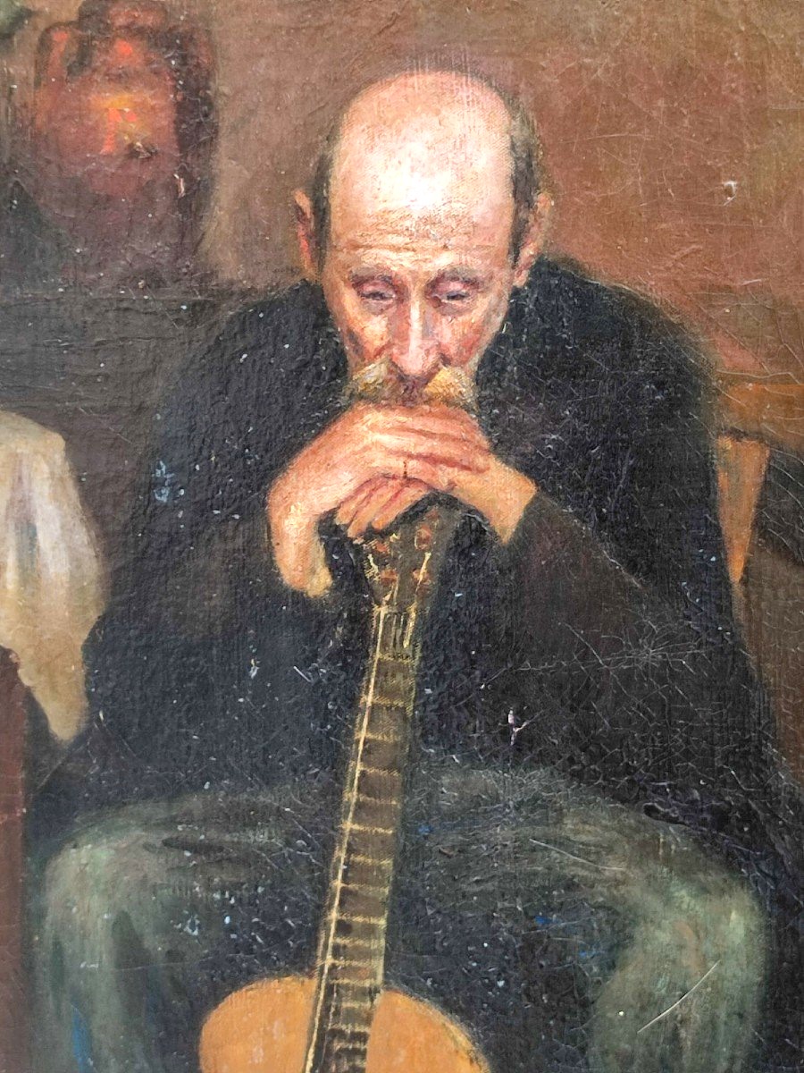  Onofrio Ferrara – né à Naples en 1860 – La pause des musiciens. Signé et daté de 1926.-photo-4