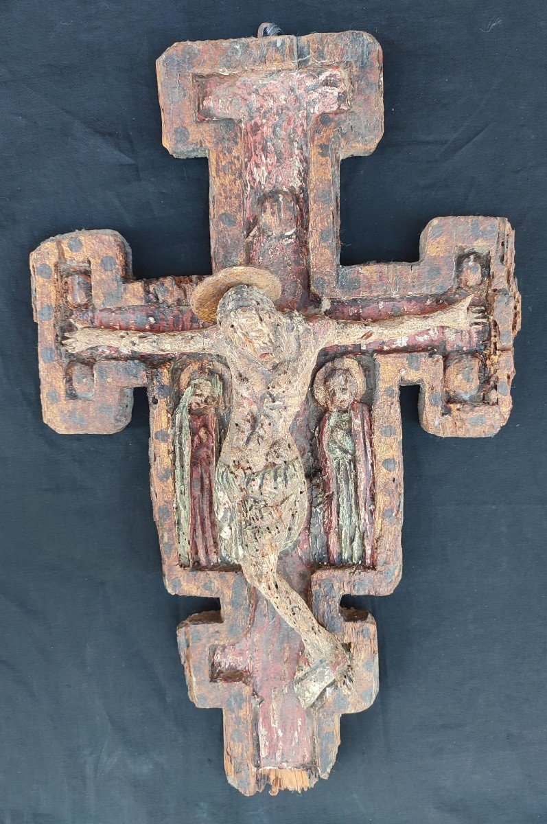 Carved And Painted Cross 12th-13th Century