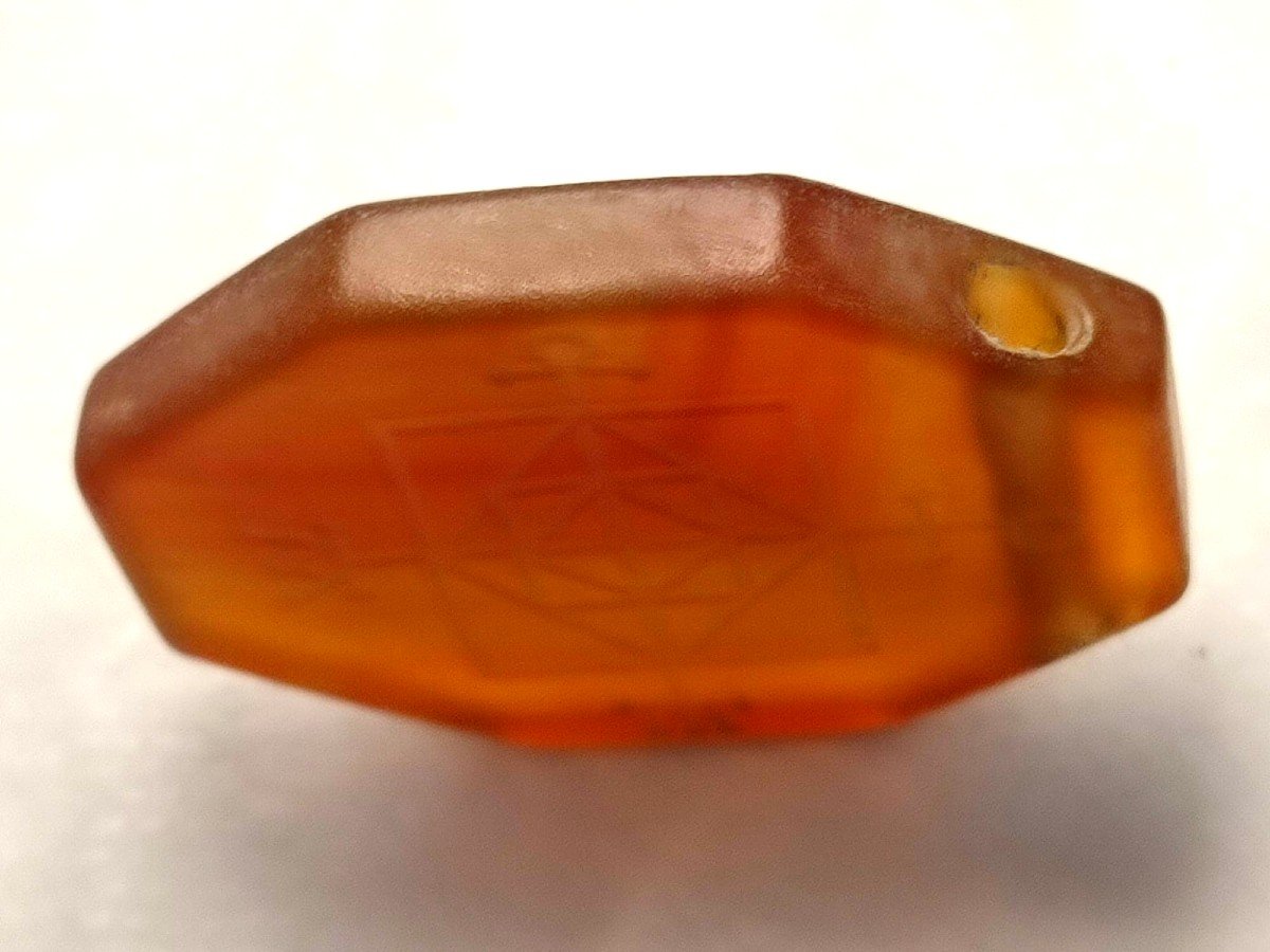 Esoteric Templar Amulet In Octagonal Carnelian Engraved With The 'cross Within The Magic Square-photo-3