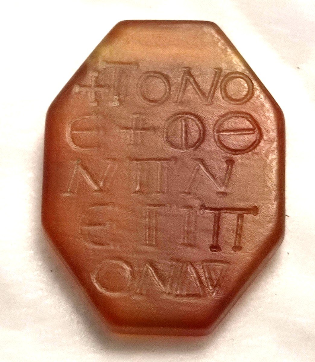 Esoteric Templar Amulet In Octagonal Carnelian Engraved With The 'cross Within The Magic Square